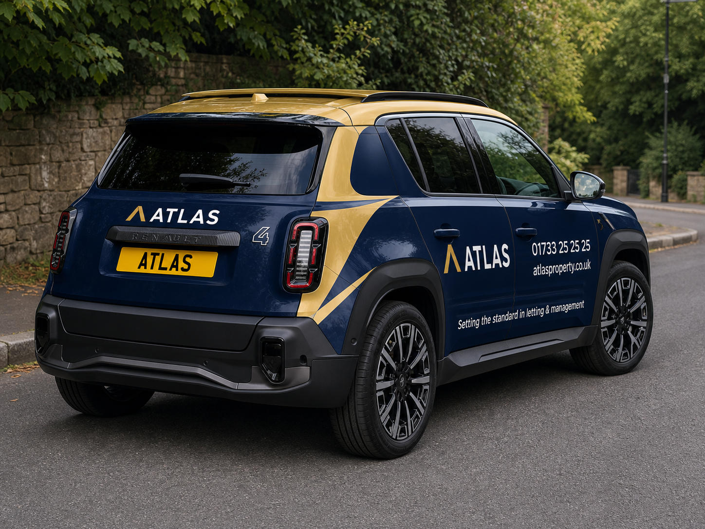 An ATLAS-branded electric vehicle used by the team for viewings and property visits